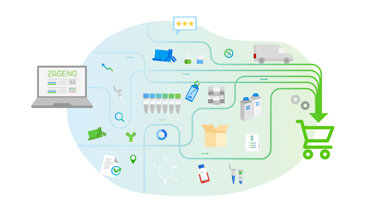 Illustration of an ecommerce marketplace where all paths lead to shopping cart