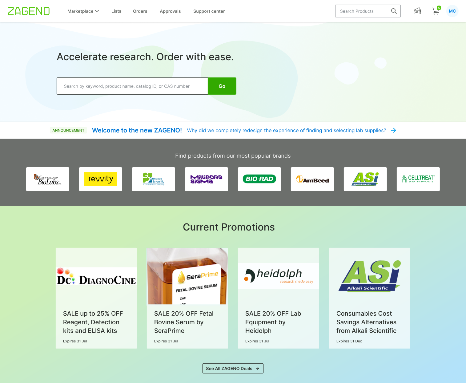 Screenshot of ZAGENO Marketplace homepage