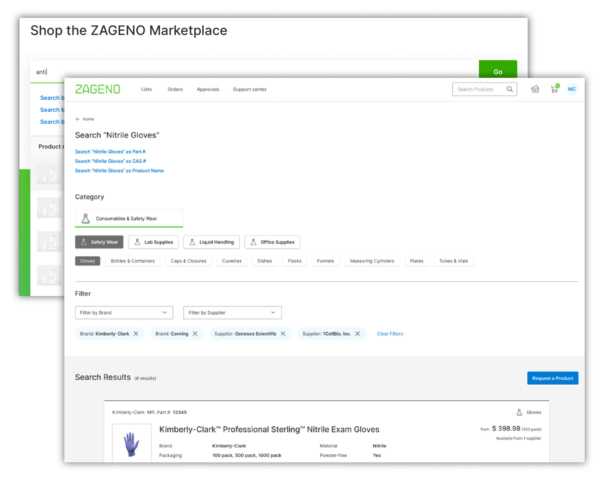 Screenshot of ZAGENO Marketplace features