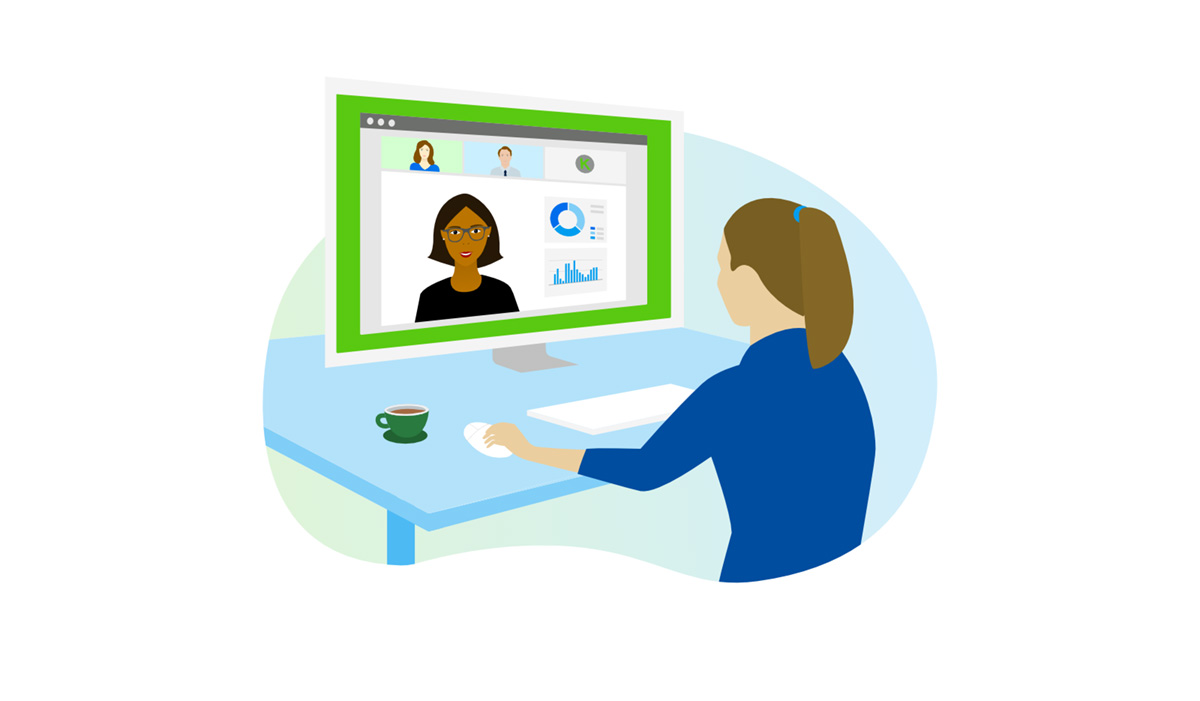 Illustration of employee on virtual meeting